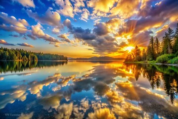 Wall Mural - Washington State Sunrise: Serene Mineral Lake Reflection