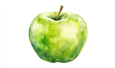 Wall Mural - Extreme close-up watercolor painting of a green apple isolated on white background