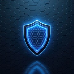 Wall Mural - glowing blue shield on hexagonal background. represents security, protection, and digital safety. id