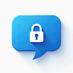 Wall Mural - secure communication concept. a blue speech bubble features a white padlock icon, symbolizing encryp