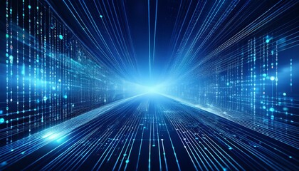 information technology and blue digital binary data network with coding and software algorithm programing as blue data flow abstract datum background banner