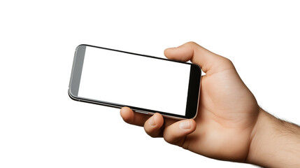 Hand Holding Mobile Phone With Transparent Screen Showing an application display on Transparent Background PNG