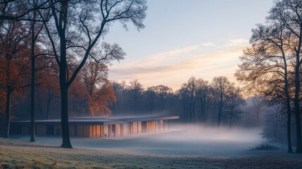 Wall Mural - as dawn breaks, a magical mist blankets the forest, shrouding the towering trees in mystery and crea