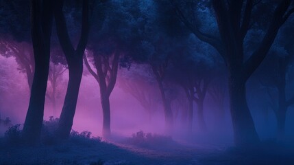 Wall Mural - as dawn breaks, a magical mist blankets the forest, shrouding the towering trees in mystery and crea