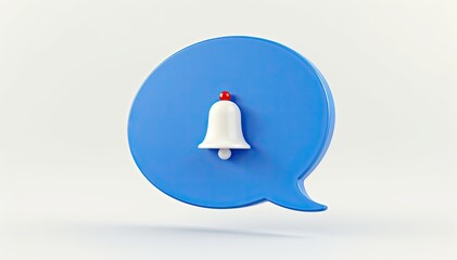 Wall Mural - notification alert: a 3d rendering of a blue speech bubble with a white bell icon, signifying a new 