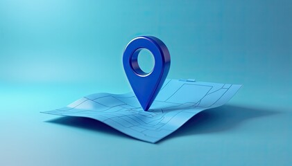 Wall Mural - a vibrant blue location marker pin stands prominently on a stylized map, suggesting navigation, dire