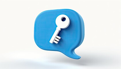 Wall Mural - a white key icon rests on a light blue speech bubble, suggesting secure communication or access. the