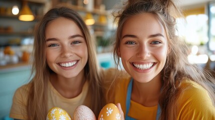 Joyful celebration of Easter with painted eggs at home