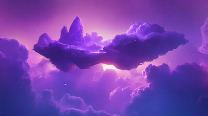 Wall Mural - Ethereal purple cloud formation dreamlike floating haven soft wisps gentle gradients serene sky background subtle light rays peeking through. Cloud Harbor. Illustration