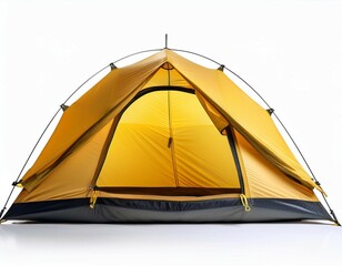 yellow camping tent isolated on white background