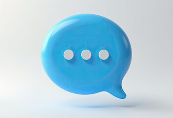 Canvas Print - abstract 3d render of a light blue speech bubble with three white dots, suggesting communication or 