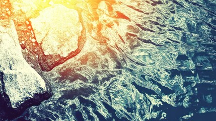 Wall Mural - abstract aerial view of icy water with sunlight.