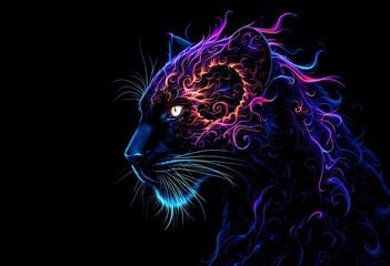  Mystical Neon Panther Profile Against a Dark Background
