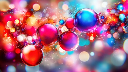 Colorful shiny spheres floating on a bokeh background.