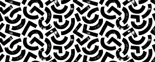 Aufkleber - Naive style geometric seamless pattern with curved, half circles and triangle lines. Bold brush drawn round lines. Vector art geometric forms seamless pattern. Mosaic grunge banner background.