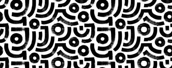 Aufkleber - Funky style seamless pattern with geometric thick lines and shapes. Bold brush drawn maze wallpaper.