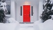 © isrofiyah - Snowy Entrance: A Vibrant Red Door Amidst Winter Wonderland