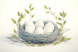 © Arthur Constantine - Elegant White Eggs Nestled in a Decorative Blue Hair Nest