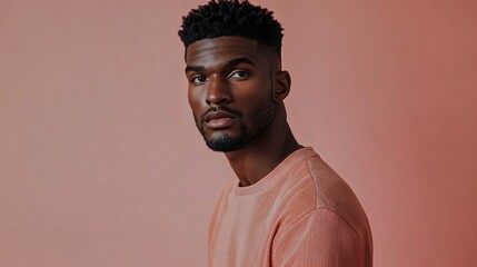 Handsome young black man posing in studio with pink background