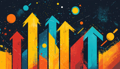 Wall Mural - An Upward trending arrows with vibrant colors and data visualizations create dynamic corporate cover