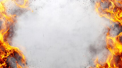 Leinwandbilder - Realistic fire flames and smoke bordering a blank concrete background