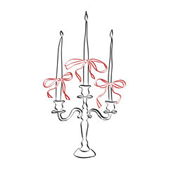 Aufkleber - Hand drawn candle with ribbons and bows. Vintage elements in simple crayon and sketch style. Coquette core symbols for Valentine day and wedding invitations. Doodle vector illustration