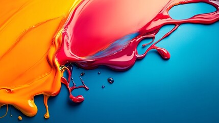 Aufkleber - Orange and pink paint splashing on blue background