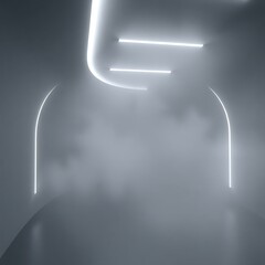 Wall Mural - Futuristic hallway with glowing lines and fog.