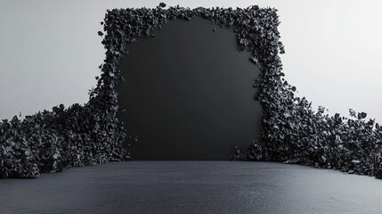 Aufkleber - Black minimalist abstract background with rock particles framing a dark square area