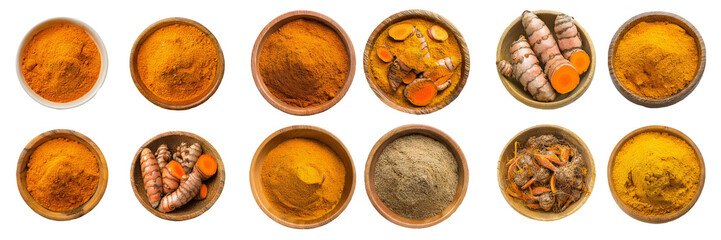 Wall Mural - Turmeric Powder and Root in Bowls