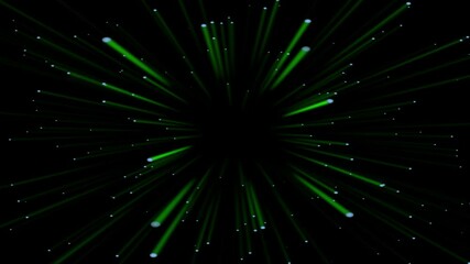 Wall Mural - green streak laser light flight 4k loop features bright green streaks of lights emanating from the c