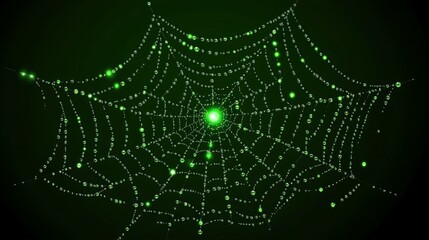 Intricate spiderweb glistening with morning dew, a mesmerizing display of nature's artistry.