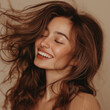 © Deja - Joyful young woman laughing indoor setting portrait photography warm tones close-up happiness and confidence concept