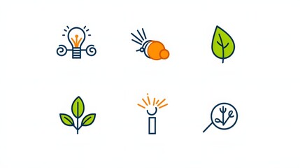 Aufkleber - This image showcases a collection of linear  minimalist icons that illustrate various botanical concepts  such as ecosystems  pollination  leaf patterns  and other natural science symbols
