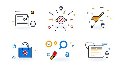 Aufkleber - This image showcases a set of 6 clean  thin line icons designed to represent various elements of digital form filling  data entry  and online workflow processes