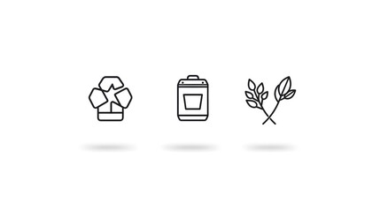 Poster - Collection of 6 Linear Icons Showcasing Sustainable Living Solutions Including Energy Efficient Appliances Solar Panels and Recycling Symbols on a Clean White Background