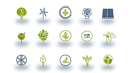 Poster - Comprehensive collection of linear icons featuring renewable energy symbols such as solar panels wind turbines and other eco friendly technology on a clean white background