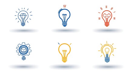 Poster - Collection of 6 Linear Icons Showcasing Infographic Symbols for Forward Thinking Solutions Featuring Gears Magnifying Glass