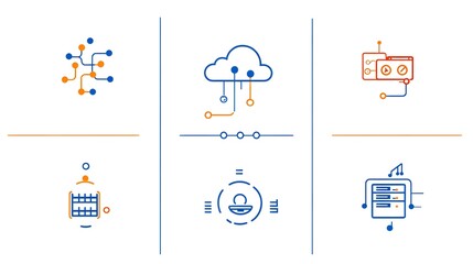 Fototapete - Minimalist two color icon depicting a cloud symbol with interconnected networks of servers symbolizing scalable hosting and robust digital infrastructure for modern technology solutions