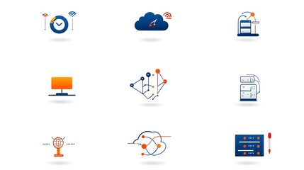 Aufkleber - A minimalist two color icon depicting a cloud symbol with interconnected networks of servers