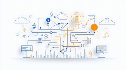 Fototapete - Efficient cloud computing network with synchronized data flow enabling seamless information processing and scalable storage solutions for modern enterprise and business applications
