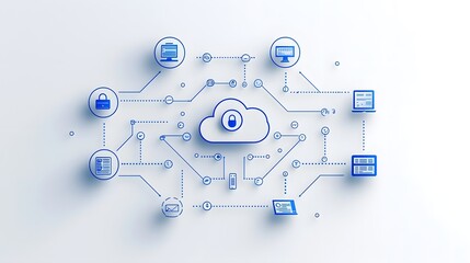 Fototapete - Efficient cloud computing network with synchronized data flow enabling seamless information processing and scalable storage solutions