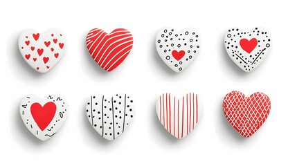 Leinwandbilder - Alluring collection of various sized red heart shaped stickers featuring an assortment of unique textures  patterns  and designs  perfect for adding a touch of romance and creativity to your projects