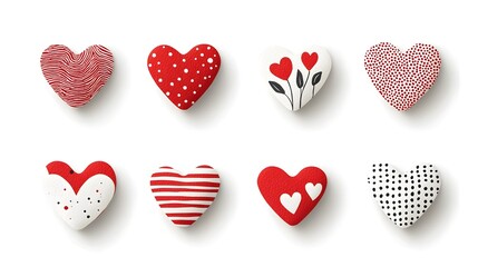 Poster - This image showcases an assortment of heart shaped stickers in various sizes  featuring a diverse range of unique textures  patterns  and designs