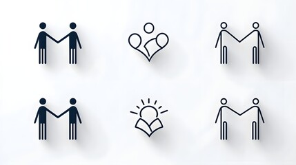 Leinwandbilder - Collection of six clean and thin line art icons representing human figures teams groups