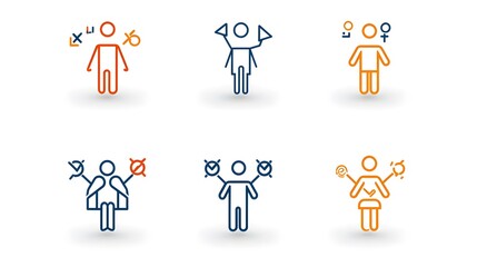 Leinwandbilder - Collection of 6 Clean and Thin Line Art Icons Representing Human Figures Teams Groups