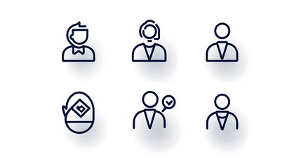 Leinwandbilder - Collection of 6 clean and thin line art icons designed to represent human figures teams groups and community for contemporary business and organizational visual identity branding and interface design