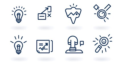 Leinwandbilder - Collection of 6 modern minimalist geometric icons symbolizing various leadership management and organizational development concepts  Ideal for corporate branding infographic design
