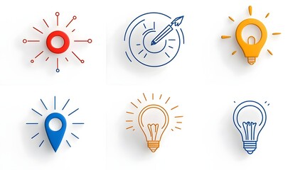 Aufkleber - Collection of 6 Minimalist Line Icons Featuring Clean Geometric Designs That Represent Organizational Leadership and Corporate Branding Concepts   Perfect for Modern Business Applications and Digital