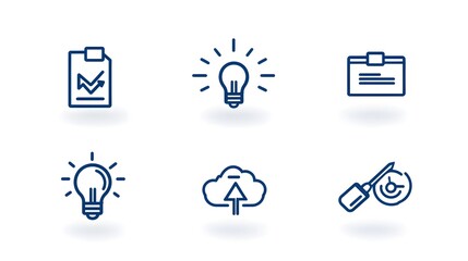 Leinwandbilder - Collection of 6 linear thin line icons featuring clean geometric designs that showcase organizational leadership concepts perfect for modern corporate branding and design applications